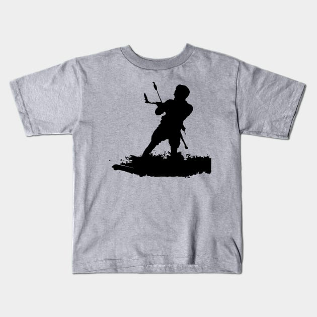 Kitesurfing Enthusiast Riding A Wave Black Silhouette Kids T-Shirt by taiche